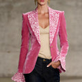 Women's Sweet-and-Cool Color-Block Velvet Blazer With Faux Pockets