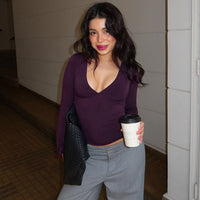 Sexy Deep V Midriff-baring Top Slim Fit All-matching Sweater
