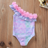 Fish scale printed petal one-piece swimsuit girl XH1826