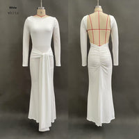 Autumn New Solid Color Long-Sleeve Elegant Waist-Cinching Backless Dress For Women