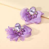Handmade Coloful Glass Chiffon Flower Stud Earrings For Women Bold Fashion Jewelry Party Prom Vacation