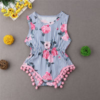 Rose print romper Striped and small ball decoration romper