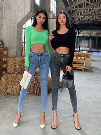 Jeans women's high waist hip buttocks pencil pants
