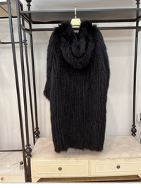 Gray Braided Fox Fur Hooded Loose Over The Knee Fur Coat