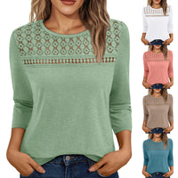Women's Round Neck Top Lace Hollow Breathable All-match Long Sleeve