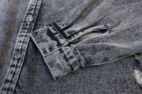 Washed And Worn Worn Hole Denim Shirt Jacket
