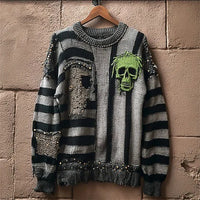Womens Unique Loose-Fitting Knit Sweater With AutumnWinter Prints