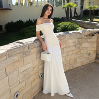 Off-Shoulder Tube Top Waist-Cinching Slimming Loose Long Dress For Women