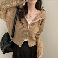 Temperament Leisure Design Sense Niche Double Zipper Hooded Sweater Coat