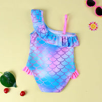 Girls' Scale Printed Flounced Gradient One-piece Swimsuit
