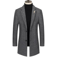 Men's Lapel medium length striped woolen coat