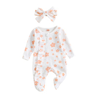 Waffle Print One-piece Crawling Suit