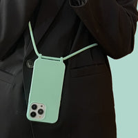 Mint Green Diagonal Strap Lanyard Mobile Phone Case