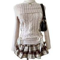 Sweet Gentle Fashion Off-shoulder Strap Design Long Sleeve Sweater