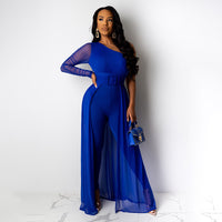 Women's one-shoulder fake two-piece jumpsuit