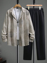 Fashion Trend Color Gradient Long Sleeve Shirt Trousers Suit