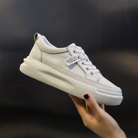 Large size leather platform white shoes