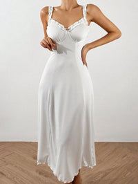 Womens Casual Lace-trimmed Long Slip Dress For Loungewear