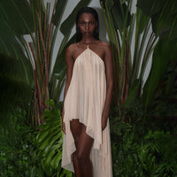 Halterneck Sexy Sheer Metal Choker Mesh Train Dress