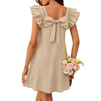 Fashionable Double-Layer Ruffle Sleeve Back-Bow Dress