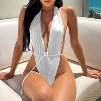 Sexy Pure Color Tight Backless One Piece Swimsuit
