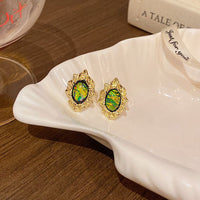 Retro New Pleated Metal Irregular Green Earrings