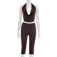 Strap-back High-waisted Capri Pants Set