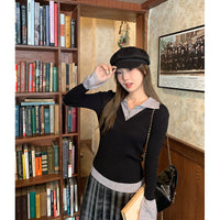 Polo-neck Flared Long-sleeve Elegant Sweater Top