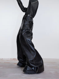 Retro Distressed PU Leather Matte Pants