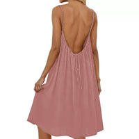 Women's Solid Color Spaghetti Strap Backless Dress - Sleeveless Summer Bodycon Fit Casual Evening Dress For Daily Wear Holiday Outfit