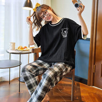 Summer Pajamas Women's Short-sleeved Trousers Cotton Two-piece Set