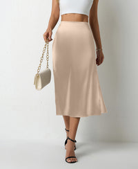 Popular Satin Midi Summer Long Slit Office Skirt