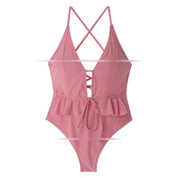 Sweet Solid Color Ruffled Straps Sexy Backless Swimwear Hot Spring