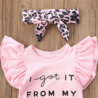Girls short-sleeved leopard print pants three-piece suit