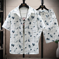 Fashion Men's Short Sleeve Printed Shirt Suit