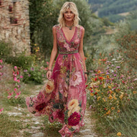 Vintage Elegant Long Dress With Floral And Botanical Print