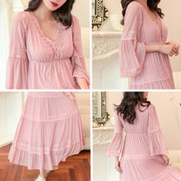 Women's Casual Long Sleeve Mesh Lace Nightdress