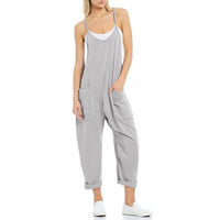 Women Zipper Pocket Suspender Trousers Jumpsuit