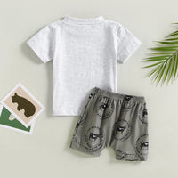 Boys' Printed Letters Round Neck Short Sleeve Shorts Suit