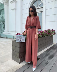 Stand-up collar belt accessory jumpsuit