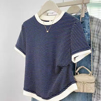 Womens Striped Loose-fitting Slimming Casual Top