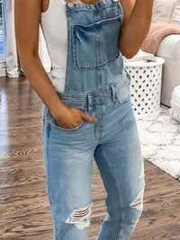 Women's Denim Jumpsuit With Shoulder Straps Pants