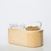 Solid wood double bowl glass cat bowl