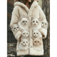 Womens Hooded Coat Printed Plush Hoodie Long Top