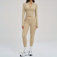 Nude-Feel Yoga Set Zipper Tight-Fit