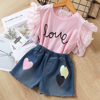 Ruffle top + wide-leg pants children suit