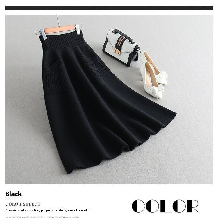 Mid-length Fall Winter Skirt Women's Knitted Bud Skirt Double Pockets