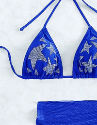 Bikini Swimsuit New Sexy Rhinestone Gauze Skirt Three-piece Suit Split