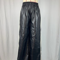 Solid-color Leather-patchwork Wide-leg Pants