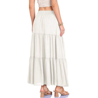 Cotton-linen Pocketed Midi Skirt With A High Elastic Waistband
